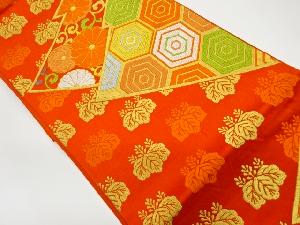 リサイクル　亀甲に菊唐草・桐模様織出し袋帯